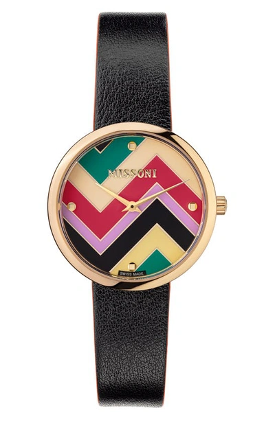 Shop Missoni M1 Joyful Chevron Dial Leather Strap Watch, 34mm In Champagne / Multicolor