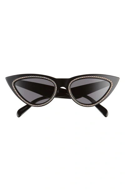 Shop Celine 56mm Studded Cat Eye Sunglasses In Shiny Black/ Smoke