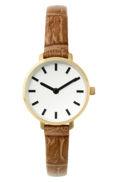 Shop Breda Beverly Faux-crocodile Leather Strap Watch, 25mm In Gold/ Beige/ White