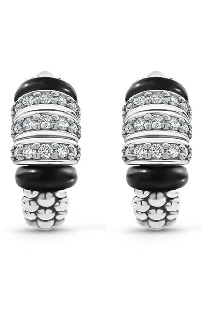 Shop Lagos Black Caviar Diamond Earrings In Silver