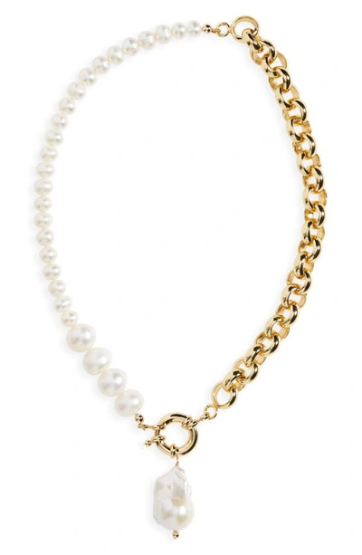 Shop Aliou Caxias Freshwater Pearl & Chain Necklace In Gold