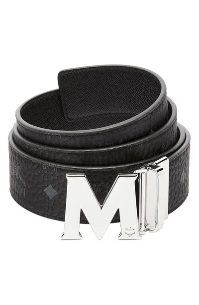 Shop Mcm Logo Buckle Reversible Belt In Black