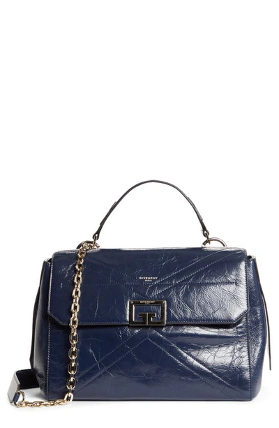 Shop Givenchy Medium Id Aged Leather Top Handle Bag In Navy