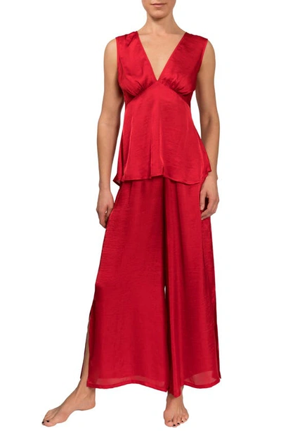 Shop Everyday Ritual Wide Leg Satin Pajamas In Rouge