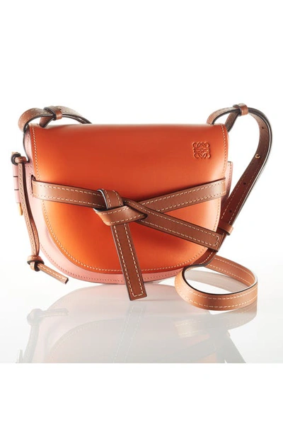 Shop Loewe Gate Small Leather Crossbody Bag In 3995 Avocado Green/sand
