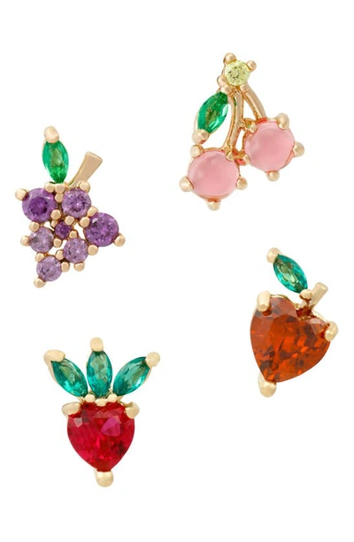 Shop Girls Crew Fruit Basket Set Of 4 Mismatched Stud Earrings In Gold