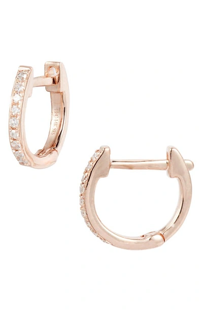 Shop Ef Collection Mini Diamond Hoop Earrings In Rose Gold