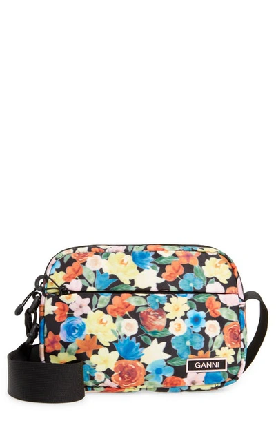 Shop Ganni Floral Print Tech Fabric Camera Crossbody Bag In Multicolour