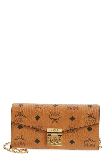 Shop Mcm Coated Canvas Wallet On A Chain In Cognac