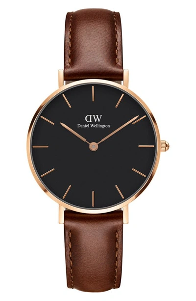 Shop Daniel Wellington St. Mawes Leather Strap Watch, 32mm In Rose Gold/ Black