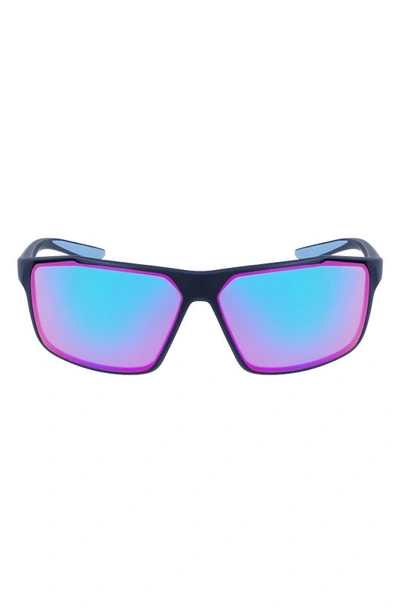 Shop Nike Windstorm 65mm Mirrored Rectangular Sunglasses In Matte Midnight/ Turquoise