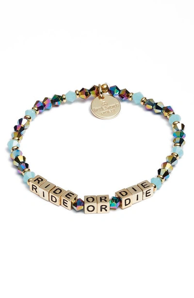 Shop Little Words Project Ride Or Die Stretch Bracelet In Blue Metal/ Gold