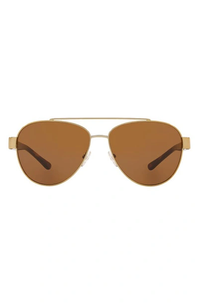 Shop Tory Burch 57mm Pilot Aviator Sunglasses In Gold/ Brown