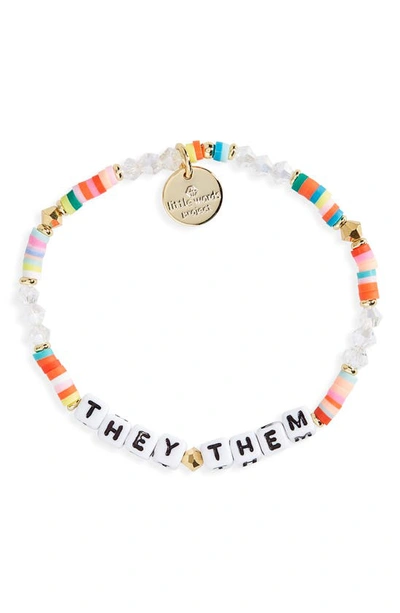 Shop Little Words Project They/them Stretch Bracelet In Be Free Rainbow/ White
