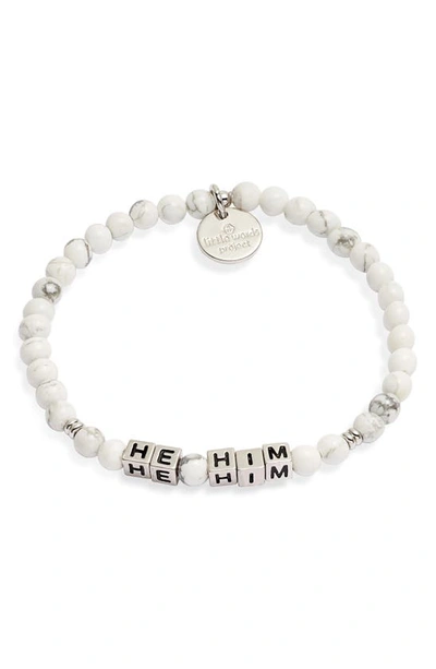 Shop Little Words Project He/him Beaded Stretch Bracelet In White Howlite/ Silver