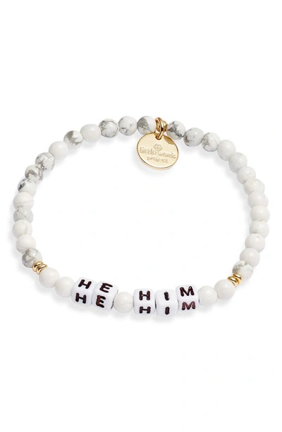 Shop Little Words Project He/him Beaded Stretch Bracelet In White Howlite
