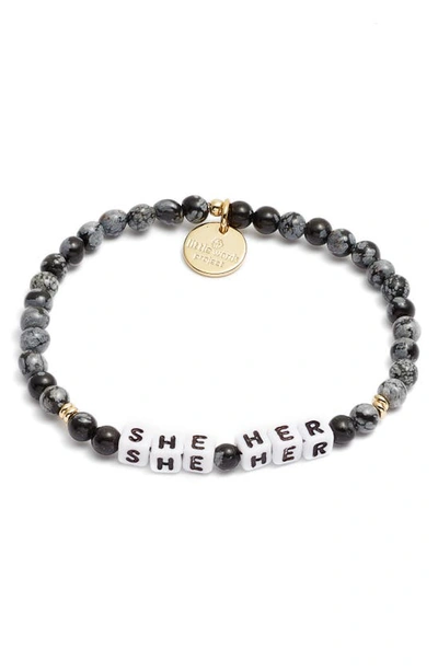 Shop Little Words Project She/her Stretch Bracelet In Stone Snowflake/ White