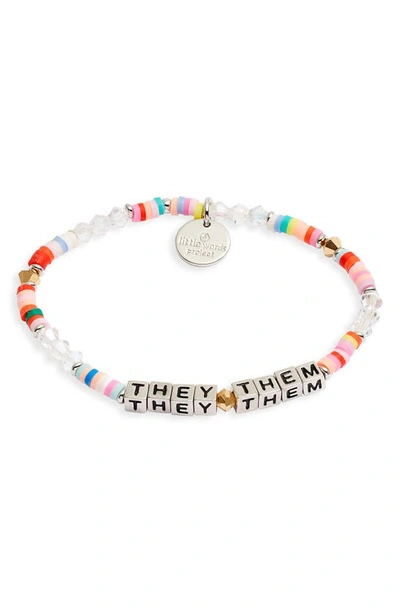 Shop Little Words Project They/them Stretch Bracelet In Be Free Rainbow/ Silver