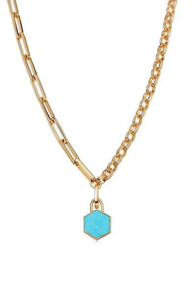 Shop Missoma Imitation Turquoise Pendant Mixed Link Necklace In Gold