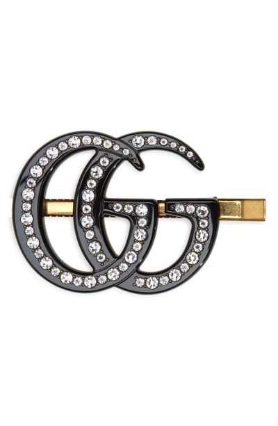 Shop Gucci Crystal Interlocking-g Hair Clip In Gold