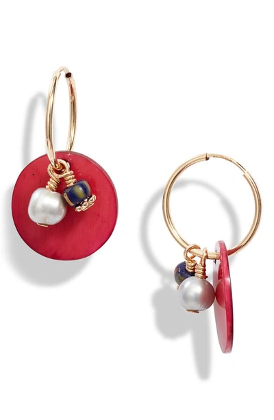 Shop Akola Giselle Genuine Pearl Hoop Earrings In Cranberry