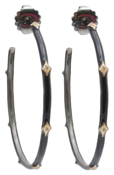 Shop Armenta New World Diamond Enamel Hoop Earrings In Rose Gold/ Silver