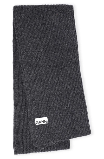Shop Ganni Recycled Wool Blend Scarf In Phantom