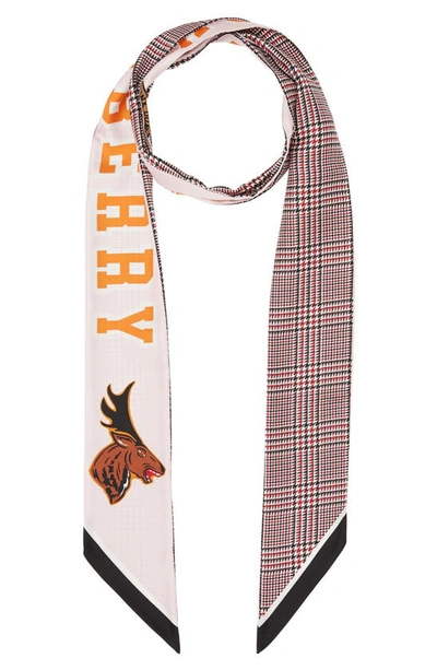 Shop Burberry Varsity Graphic & Houndstooth Reversible Silk Skinny Scarf In Pink