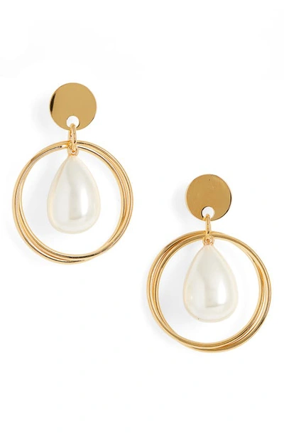 Shop Lele Sadoughi Imitation Pearl Teardrop Hoop Earrings In Ivory