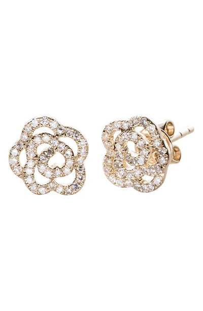 Shop Ef Collection Diamond Rose Stud Earrings In Yellow Gold