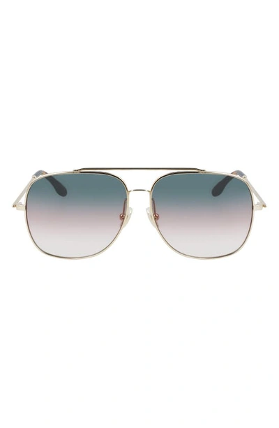 Shop Victoria Beckham 59mm Gradient Navigator Sunglasses In Gold/ Petrol Sand Gradient