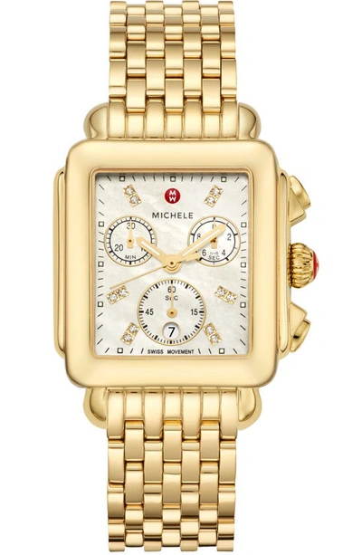 Shop Michele Deco Diamond Chronograph Bracelet Watch, 33mm In Gold