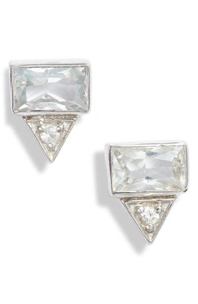 Shop Anzie Cléo Baguette Triangle Stud Earrings In Silver