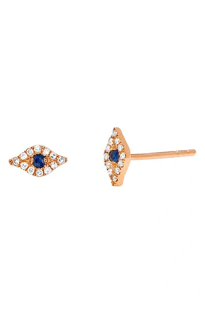Shop Ef Collection Evil Eye Diamond & Sapphire Stud Earrings In Rose Gold