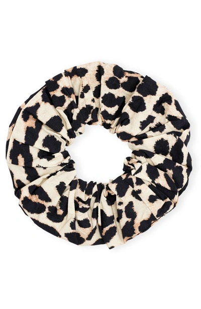 Shop Ganni Print Organic Cotton Poplin Scrunchie In Leopard