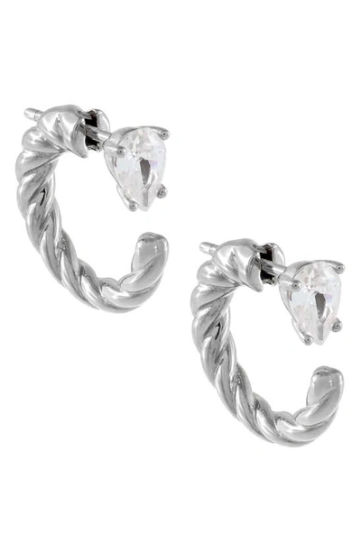 Shop Adinas Jewels Cubic Zirconia Rope Hoop Earrings In Silver