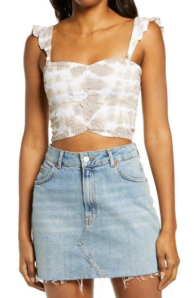 Shop Tiare Hawaii Hollie Smocked Cover-up Crop Top In Sabia Fawn/ White
