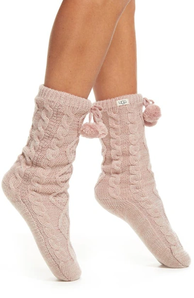 Shop Ugg Pom Metallic Fleece Lined Crew Socks In Pink Crystal
