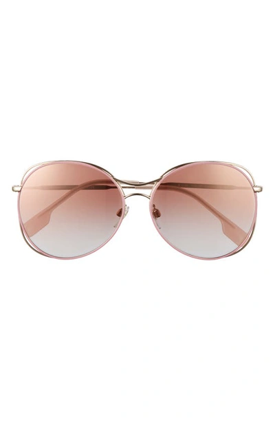 Shop Burberry 60mm Gradient Round Sunglasses In Gold/gradient Pink Mirror