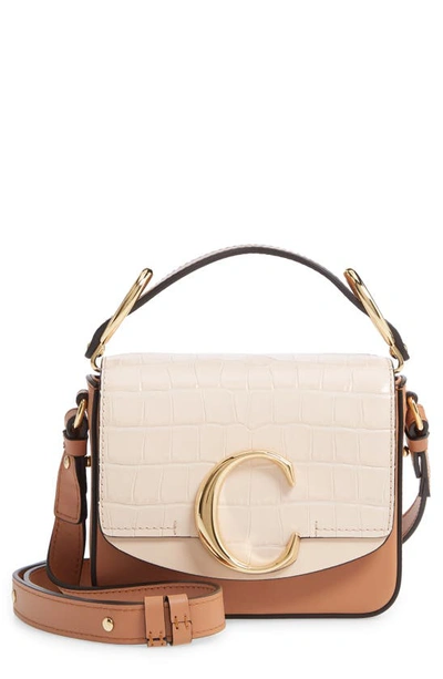 Shop Chloé Mini C Tricolor Croc Embossed Leather Shoulder Bag In 6j5 Cement Pink