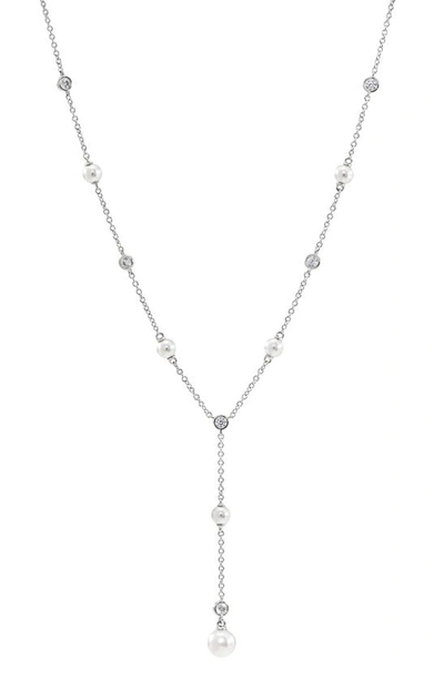 Shop Nadri Argento Vivo Sterling Silver Emilia Imitation Pearl Y-necklace In Rhodium