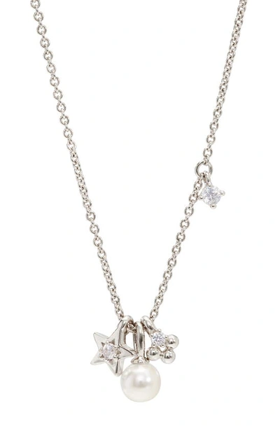 Shop Ajoa Triple Charm Pendant Necklace In Rhodium