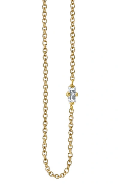 Shop Lizzie Mandler Fine Jewelry Floating Baguette Necklace In Yellow Gold/white Diamond