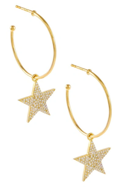 Shop Adinas Jewels Pavé Star Hoop Earrings In Gold