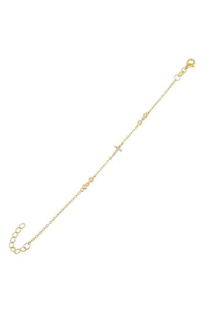 Shop Adinas Jewels Cubic Zirconia Bezel Cross Bracelet In Gold