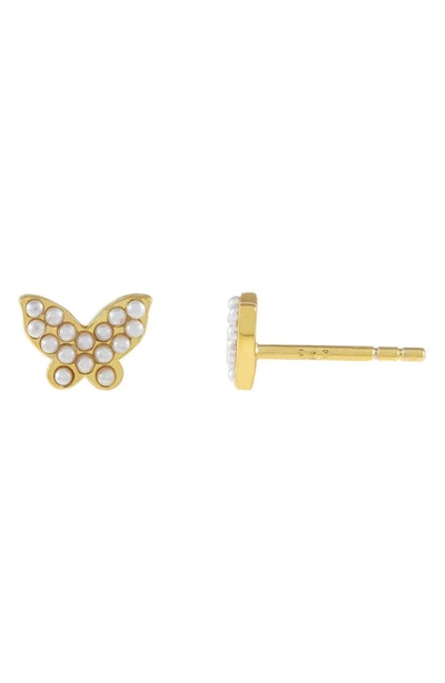 Shop Adinas Jewels Imitation Pearl Butterfly Stud Earrings In Gold