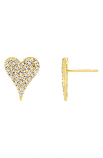 Shop Adinas Jewels Pavé Heart Stud Earrings In Gold