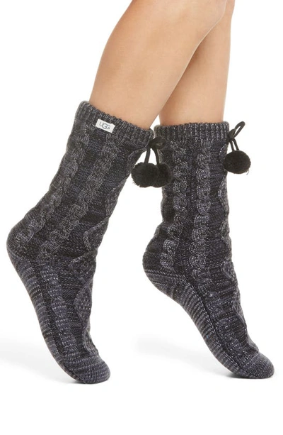Shop Ugg Pom Metallic Fleece Lined Crew Socks In Nightfall