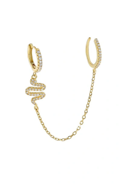 Shop Adinas Jewels Pave Snake Ear Cuff & Huggie Earring In Gold