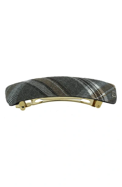 Shop Alexandre De Paris Cushioned Barrette In Green Plaid